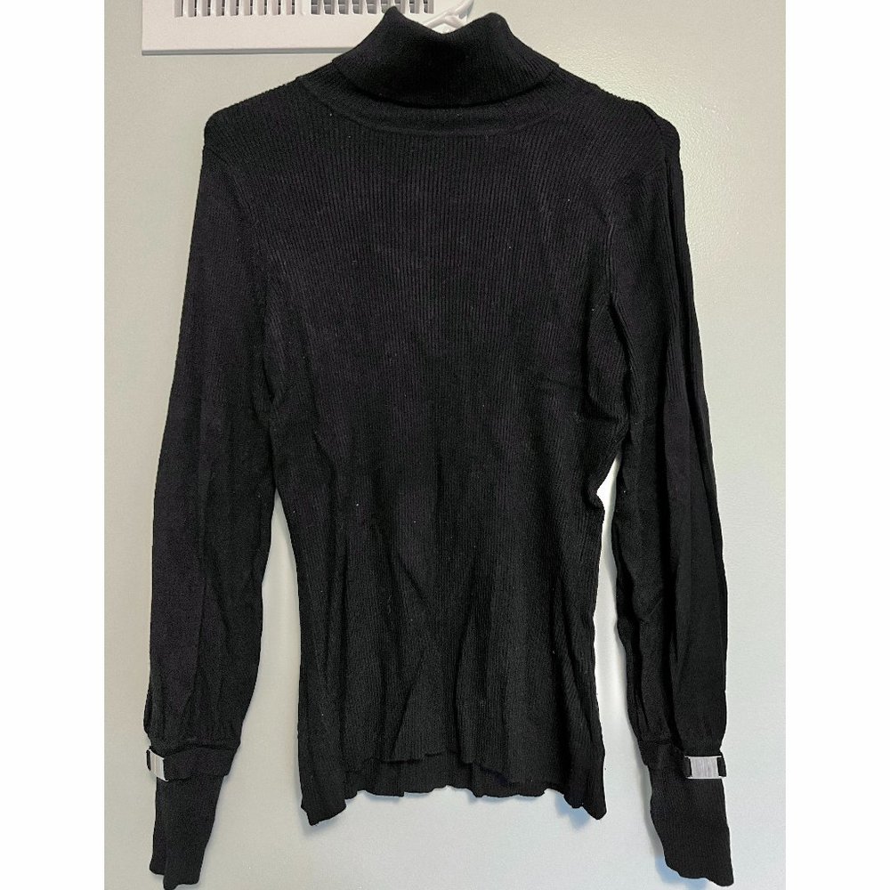 Alfani Black Long Sleeve Ribbed Turtleneck Sweater w/ Gold Sleeve Cuffs - M